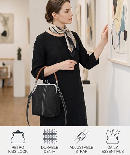 Image of Denim Bags for Women Handbags,Bucket Bags for Women, Compact Storage for Commuting and Travel, Adjustable Crossbody Strap and Top Handle