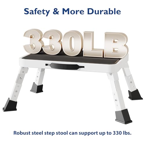 BONTEC Taburete Plegable con 3 Niveles y Plataforma Antideslizante y Patas de Goma Gruesas, Escalera Portátil para Adultos y Niños, Soporta hasta 150 kg, Cocina, Dormitorio, Blanco - imagen 3