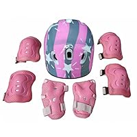 Casque Velo Enfant Équipement Protection Enfant - Casque + Genouillères + Coudières + Poignets 7 Pièces Roller Enfant Fille