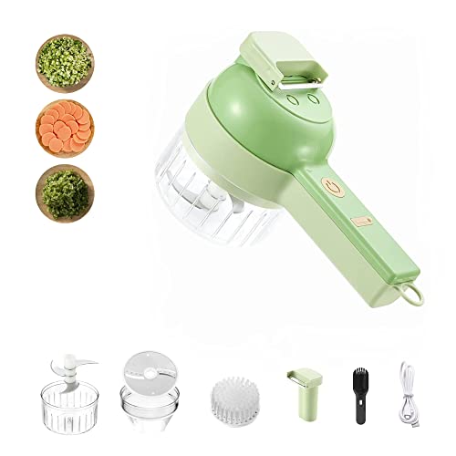 Cortador de Verduras Eléctrico 4 en 1.Triturador Eléctrico de Vegetales, Ajo, Cebolla. Procesador de Alimentos Recargable por USB con Cepillo de Limpieza, 2 Cuchillas, Cuchara y Pelador de Patatas.