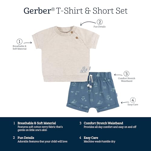 Image of Gerber Baby Boys' Toddler T-shirt and Short Set