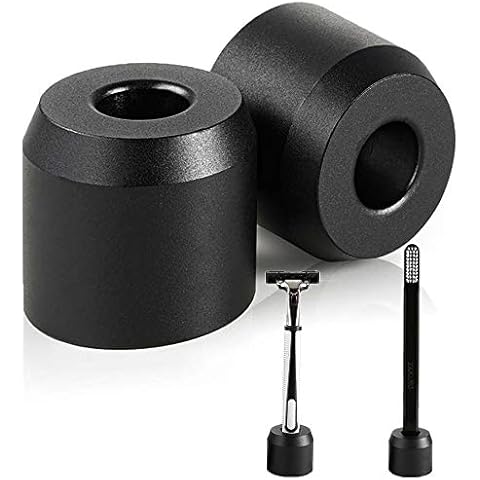 Caudblor 2Pcs Men's Shaving Safety Razor Stand, Premium Aluminum Alloy Matte Black Retro Double Edged Razor Holder for Men Women, Simple Small Long Handle DE Razor Base Tool, Cute Shaver Accessories Cover
