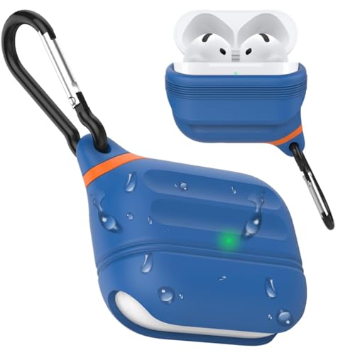 Protection AirPods 4 étanche silicone bleu boîtier antichoc LED