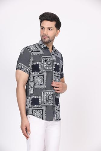 Image of CVC Fashion Men's Printed Button-Down Shirt - Aesthetic Regular Fit Half Sleeve Casual Shirt for Men, Ideal for Summer & Beach Wear