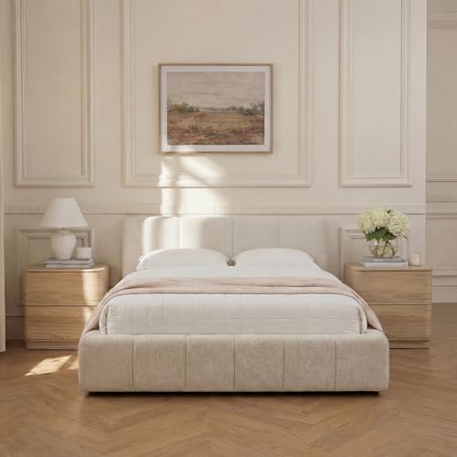 Image of Yechen Nightstand with 2 Push to Open Drawers Storage | 22'' Rounded Eges Bedside Table with Hidden Drawer, Modern Wooden End Tables for Bedroom, Curved Profile, Natural Oak