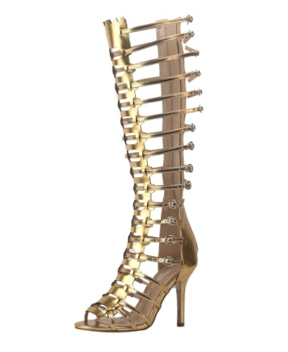 Minishion Gladiator Sandals for Women Tall Heels Stiletto Knee High Summer Boots Shoes