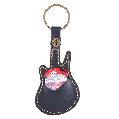 Guitar Picks Case Leather Pick Keychain Guitar Picks Holder Plectrums Case Bag With 5Pcs Guitar Picks Gift (Guitar Pick Case-Black) #TOP2