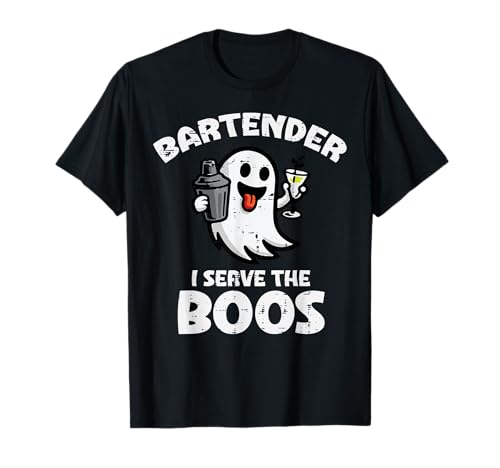 Halloween Bartender Ghost Serve Boos Funny Costume Men Women T-Shirt