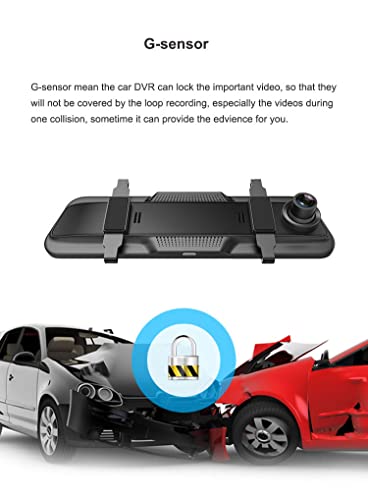 Image of Dual Dash Camera | 10 inch IPS Touch Screen | Full HD | Front & Rear Reverse Camera | Night Vision | 170 Wide Angle | Loop Recording | G-Sensor | Parking Monitor | Mirror Display Car DVR Cam