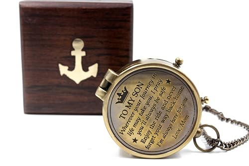 Brújula portátil de latón grabada para hijo miniatura 1