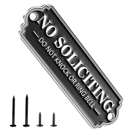 Brass No Soliciting Sign, No Soliciting Sign for House - Solid Brass Wall Plaque Handmade Traditional Home Decor, Elegant No Soliciting Do Not Knock or Ring Bell Sign for Office and Business (Brass No Soliciting Sign Black, 7 x 2.35 inches)