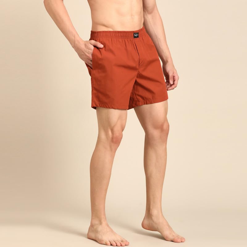 Image of Pepe Jeans Men's Solid 100% Cotton Regular Fit Long Boxer Shorts | Classic Comfortable Innerwear Long Boxer for Everyday & Lounge Wear | Soft Breathable Fabric | Elastic Waistband | All-Day Comfort