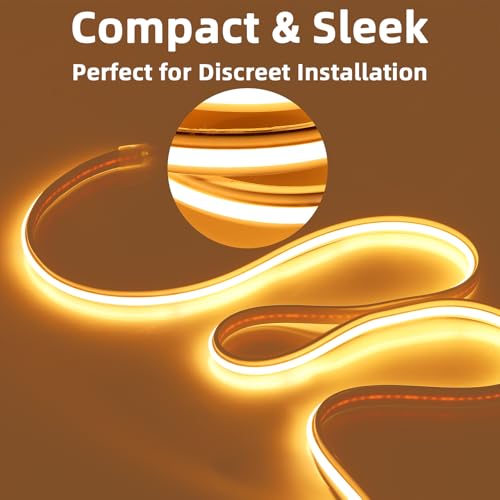 Image of COB LED Strips Light Cuttable Flexible 240 LEDs /m with Adhesive 1M 110V 120V 3.28 Feet LED Strip Rope Lighting with Plug for Bedroom Kitchen Cabinets (Warm White, 3.28ft)