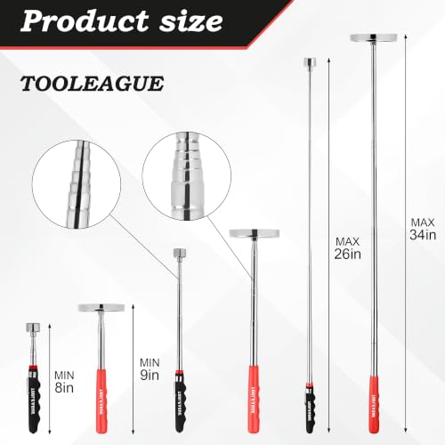 Image of TOOLEAGUE 2Pcs Telescoping Magnetic Pickup Tool,35LB and 25LB Magnet Stick | 33-Inch Magnetic Wand with 35LB,30-5 /16-Inch Pick up Pen with 25LB for Retrieving Screw Nuts and Other Small Metallic Objects