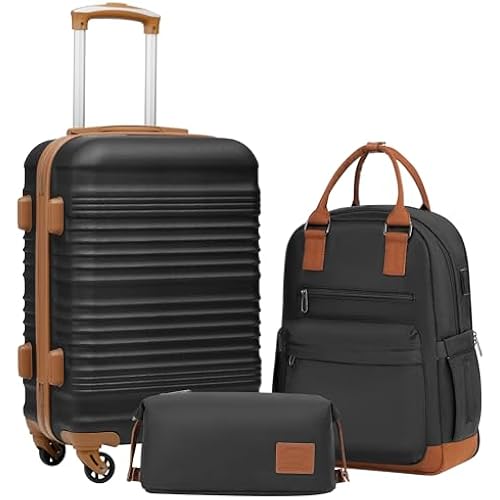 Coolife Luggage 3 Piece Set, Carry-On Hardside Suitcase, Travel Backpack