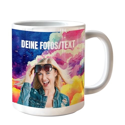 Tasse personalisiert mit eigenem Foto Text oder Firmenlogo Fototasse selbst gestalten für Papa Mama Freund Familie oder Unternehmen Party Geschenkidee und Werbegeschenk 325 ml Keramik Kaffeetasse