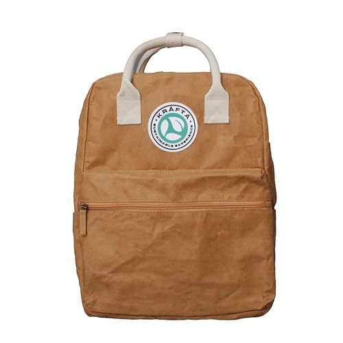 KRÄFTÄ SUSTAINABLE EXPERIENCE Mochila Ecológica Tela Washable Kraft Paper Modelo Tradicional Altamente Resistente y Lavable (Marrón Ladrillo)