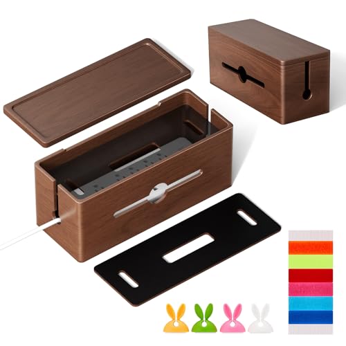 HomeBliss Extra Large Cable Management Box – Brown Double Layer Wooden Cord Organizer with Divider for Desk, TV Stand, Kitchen, and Office (NO Power Strips or Chargers) by Homebliss - Used condition - US$26.32