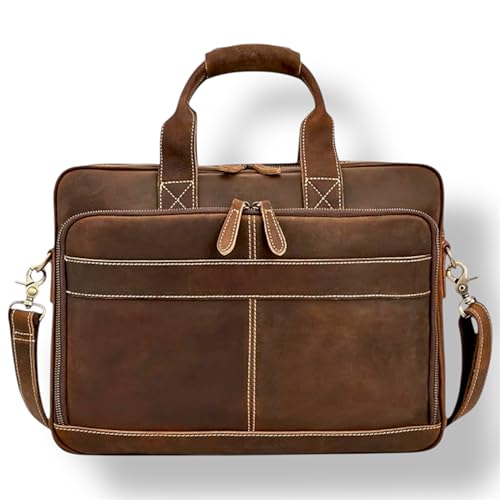 16 Inch Full Grain Leather Laptop Messenger Briefcase Bag for Men - Leather Satchel for Business Travel and Office Crossbody Shoulder Bag - Brown2