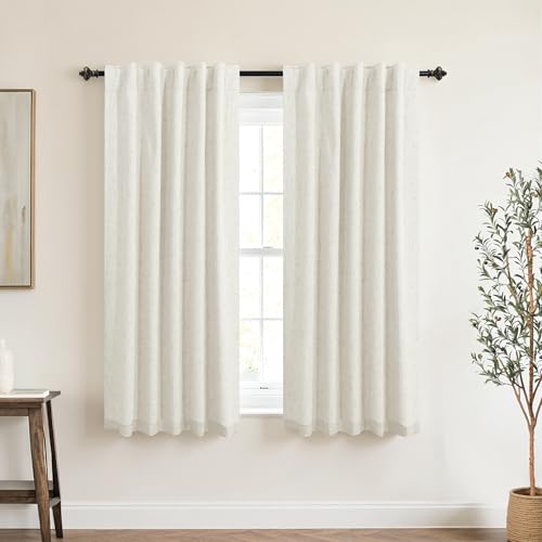 Image of KOUFALL Cream Beige Back Tab Linen Blackout Curtains 36 by 40 for Bedroom