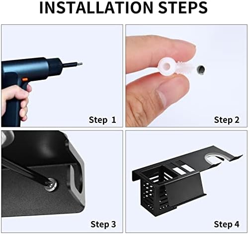 YISUN Wall Mount Hair Dryer Holder, Hair Dryer and Countertop Accessory Organizer with Plug Hook and Storage Box, Multi-functional and Space Saving Organizer for Bathroom, Black