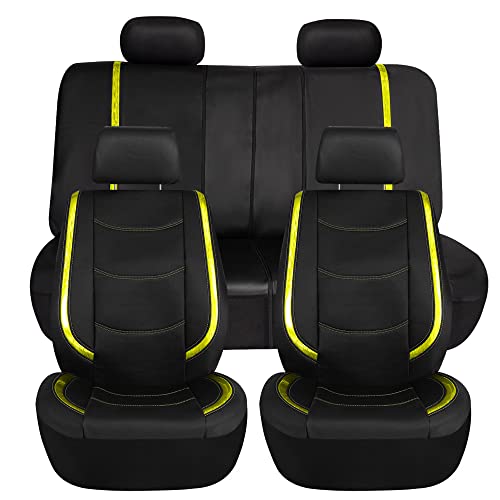 TLH Automotive Yellow Car Seat Covers Galaxy13 Metallic Striped Deluxe Leatherette Seat Covers Built-in Pockets Anti-Slip Protection Universal Fit Car Seat Covers for Most Cars, Trucks, SUVs and Vans