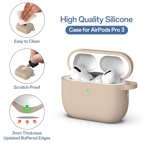Image of Meliya for AirPods Pro 3 Case 2025 with Cleaner Kit, Soft Silicone Protective Case for Apple AirPods Pro 3rd Generation with Keychain & Lanyard for Women Men (Milk Tea, Airpods Pro 3 2025)