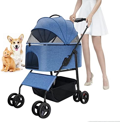 Dog Stroller for Small Medium Dogs with Detachable Bassinet for Pets, Cat Stroller for 1 Cat, Foldable 3 in 1 Multifunction Pet Stroller for Small Medium Dogs & Cats with 3-Mesh-Window, Storage Basket