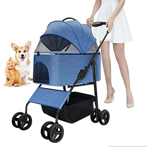 Dog Stroller For Small Medium Dogs With Detachable Bassinet For Pets, Cat Stroller For 1 Cat, Foldable 3 In 1 Multifunction Pet Stroller For Small Medium Dogs & Cats With 3-Mesh-Window, Storage Basket #TOP24
