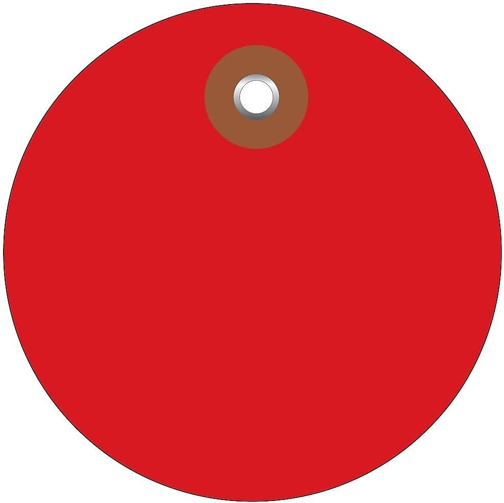 2" Diameter Plastic Circle Tags, Red, 100 Pack
