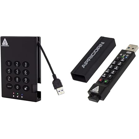 Apricorn500GB Aegis Padlock USB 3.0 256-bit AES XTS Hardware Encrypted Portable External Hard Drive & Aegis Secure Key 3 NX 32GB 256-Bit Encrypted FIPS 140-2 Level 3 Validated Secure USB 3.0