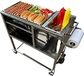 Hot Dog Cart | Stainless Steel Cart with 20" Aluminum Griddle | Propane or Butane Powered | Portable 4 Wheels | Street Food Cart for Catering & Vending | Carrito Hot Dogs | Outdoor Cover Included