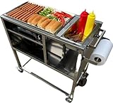 Hot Dog Cart | Stainless Steel Cart with 20" Aluminum Griddle | Propane or Butane Powered | Portable 4 Wheels | Street Food Cart for Catering & Vending | Carrito Hot Dogs | Outdoor Cover Included