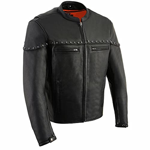 Image of Milwaukee Leather Men's Black Cowhide Quilted Pattern Scooter Style Racing Jacket MLM1545