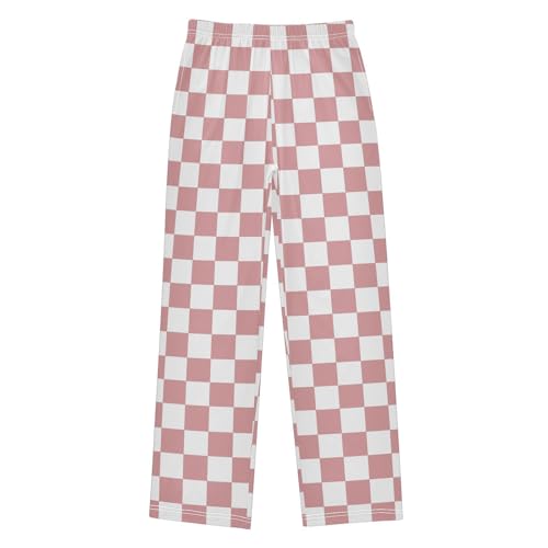 Pink White Checkerboard Pajama Pants Long Sleep Pant Soft PJ Bottoms Sleepwear