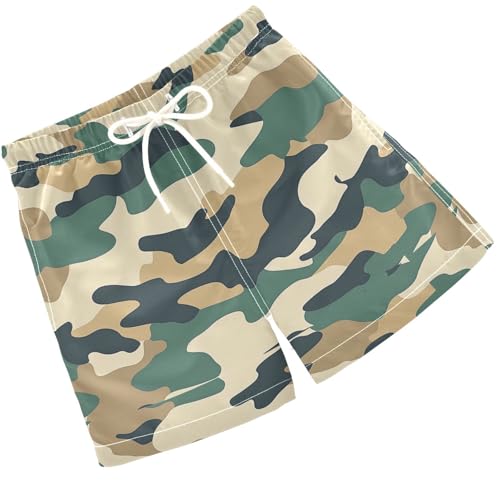 Pigsaly Boys' Swim Board Shorts Dark Green Army Camouflage Camo Print Boy's Swim Trunks Kids Swimwear 3T