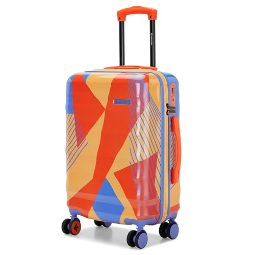 Nasher Miles Chicago Hard-Sided Polycarbonate Printed Cabin Luggage Orange Blue 20 inch (55) Trolley Bag