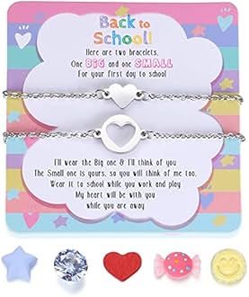 SAM & LORI Mommy and Me Bracelets Mother Daughter Bracelets First Day of School Kindergarten Bracelet Back to School Gifts 1st Day Grade Anxiety Matching Bracelets Set for 2 Wish Pinky Promise