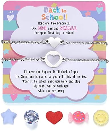 SAM & LORI Mommy and Me Bracelets Mother Daughter Bracelets First Day of School Kindergarten Bracelet Back to School Gifts 1st Day Grade Anxiety Matching Bracelets Set for 2 Wish Pinky Promise