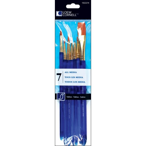 Loew-Cornell 1022214 All Media Brush Set, Taklon, Round 3, 5, Shader 2, 4 Filbert, 4, Wash 5/8, Spotter 10/0