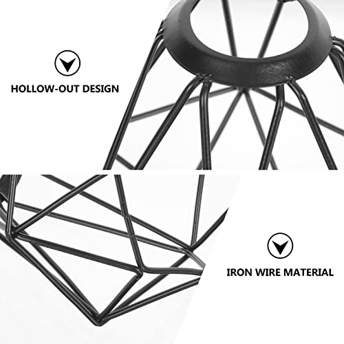 Image of Industrial Black Metal Wire Cage Lampshade - Vintage Diamond Shape Light Cover for Pendant Lights, Wall Lamps, Ceiling Fixtures, and Table Lamps - Easy to Install, Ideal for Home and Kitchen Decor