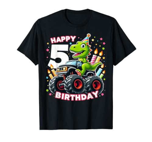 T Rex Dinosaurier Monster Truck 5 Geburtstag Jungen und Mädchen T-Shirt