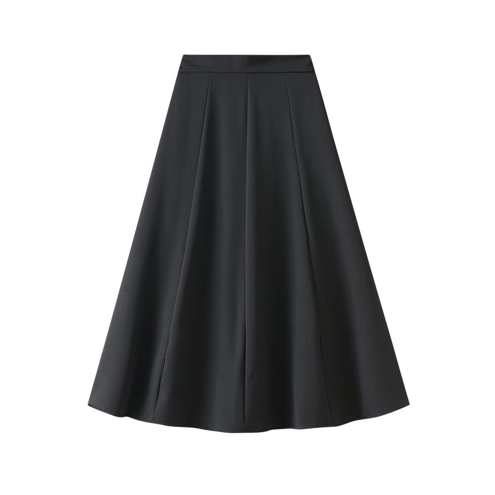 Gonne da Donna,Gonna Midi da Donna Nera Gonna A Pieghe A Vita Alta Gonna Semplice Sottile con Cerniera A-Line Increspato A Strati Semplice Elegante Gonne Lunghe per Ragazze Signore,L