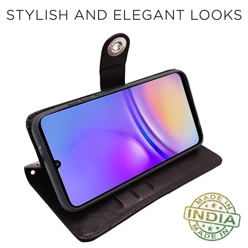 Image of Pikkme Flip Cover Leather Finish | Inside TPU with Card Pockets | Wallet Stand and Shock Proof | Complete Protection Button Flip Case for Samsung Galaxy A05 / M05 / F05 (Coffee)