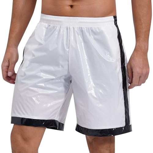 CHICTRY Mens Wet Look Boxer Shorts Drawstring Elastic Waist Pockets Beach Shorts Swim Trunks Loungewear