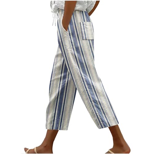 Capri Pants for Women Casual Straight Leg Capris Loose Comfy Harlan Pants Drawstring Elastic Waist Cropped Pants