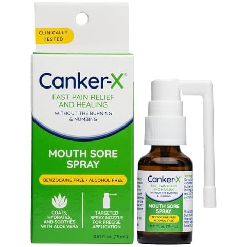 Canker-X Mouth Sore Spray, Oral Pain Relief from Canker Sores, Burns & More, No Burning & Numbing, Benzocaine Free & Alcohol Free Mouth Ulcer Treatment, Targeted Spray Nozzle, 0.51 Fl. Oz. Cover