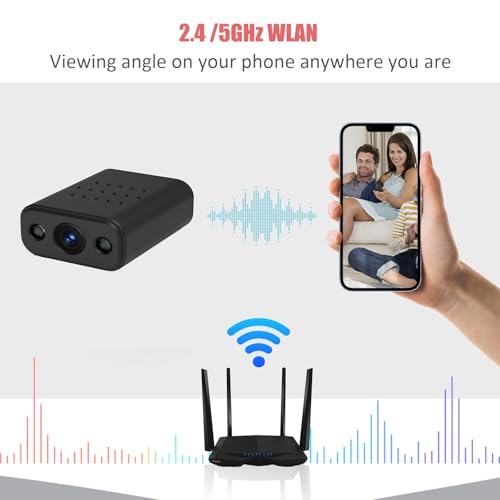 XNJ Mini Kamera, 4K HD Überwachungskamera Innen, 2,4/5 GHz WLAN innenkamera mit akku, Bewegungserkennung, Remote Viewing für Sicherheit mit APP