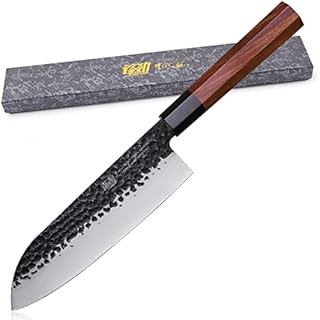 FINDKING Dynasty Series Japanese Santoku Knife, Professional Kitchen Knife, 9Cr18MoV High Carbon Steel Blade, African Rosewood Octagonal Handle, for Meat, Fruits, Vegetables, 7 Inches/18 cm