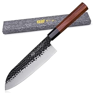 FINDKING Dynasty Series Japanese Santoku Knife, Professional Kitchen Knife, 9Cr18MoV High Carbon Steel Blade, African Rosewood Octagonal Handle, for Meat, Fruits, Vegetables, 7 Inches